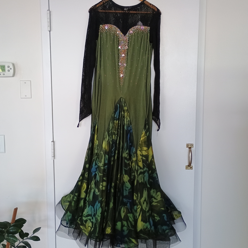 Green Ballroom Gown with Iridescent Rhinestones